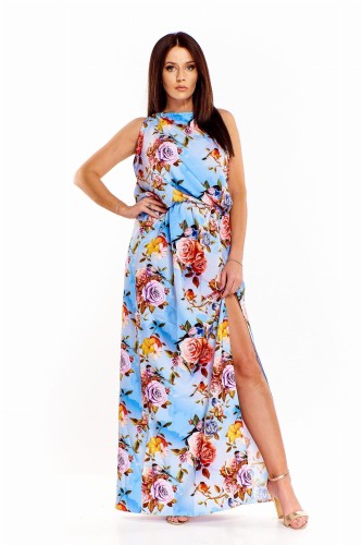 Sukienka maxi w kwiaty  (Niebieski)