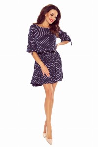 Casualowa, falbaniasta sukienka w grochy  (Granatowy)