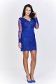 Wieczorowa sukienka o dopasowanym kroju wyszywana koronkowym wzorem (Niebieski)